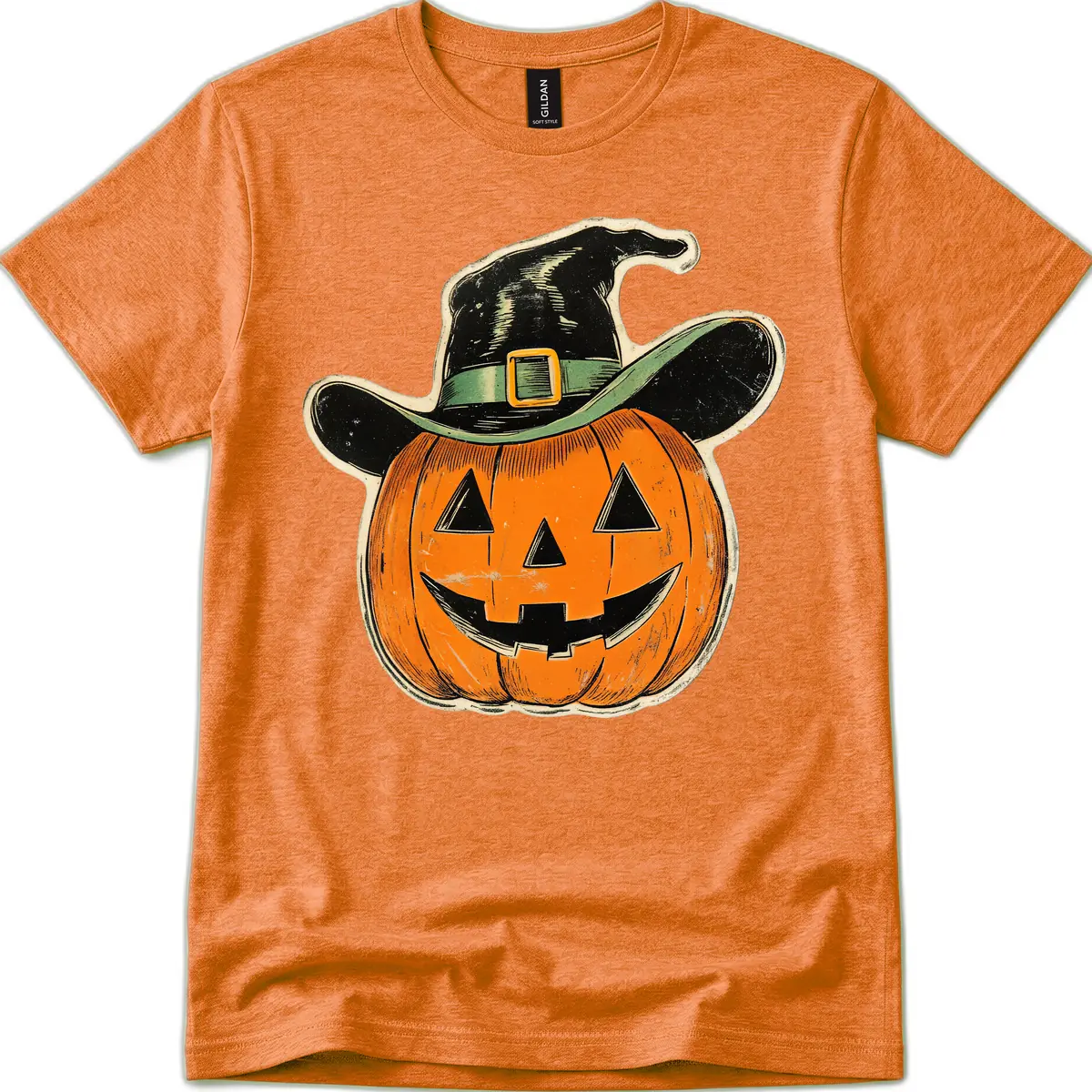 Halloween Witch Hat Pumpkin Pal T-Shirt in Heather Orange