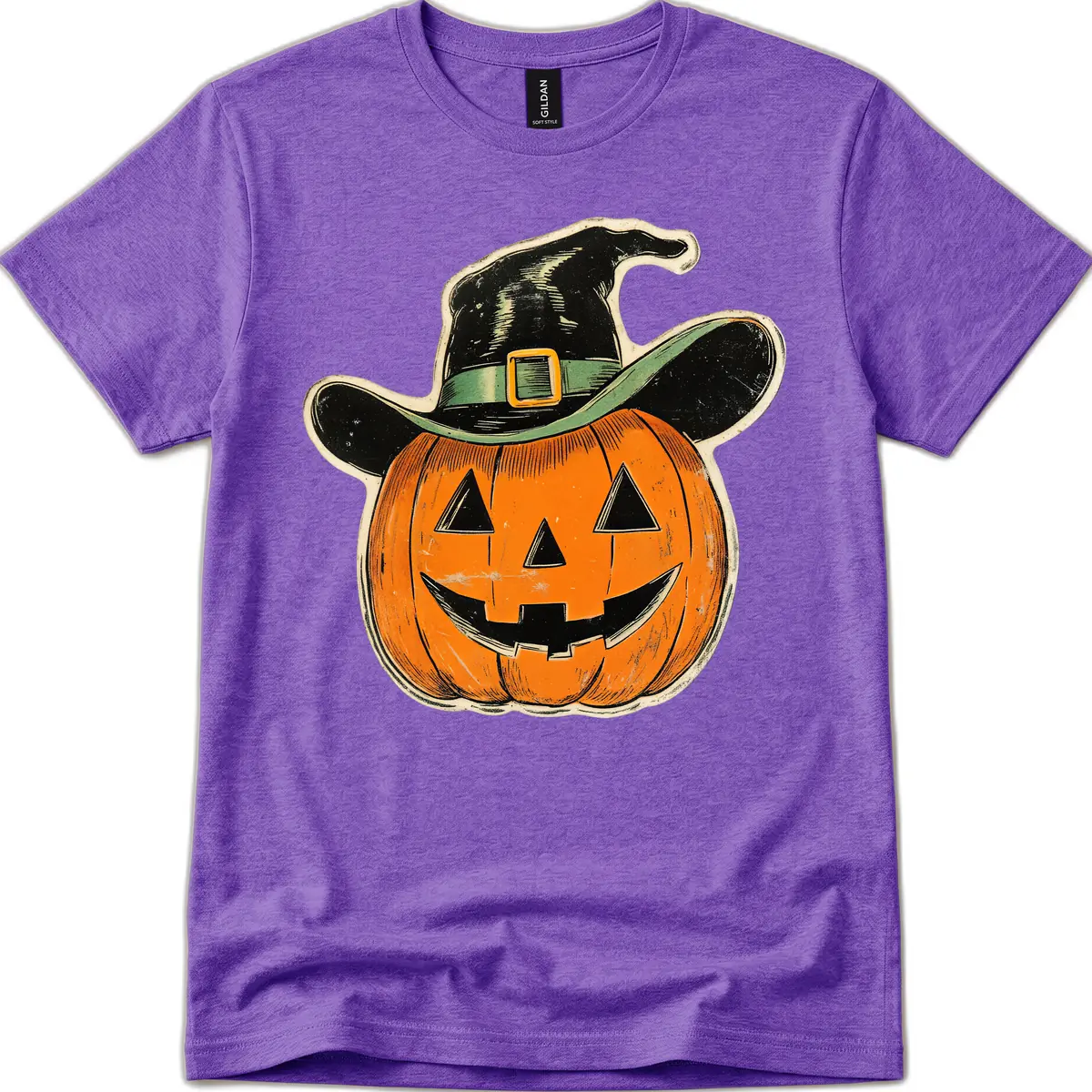 Halloween Witch Hat Pumpkin Pal T-Shirt in Heather Purple