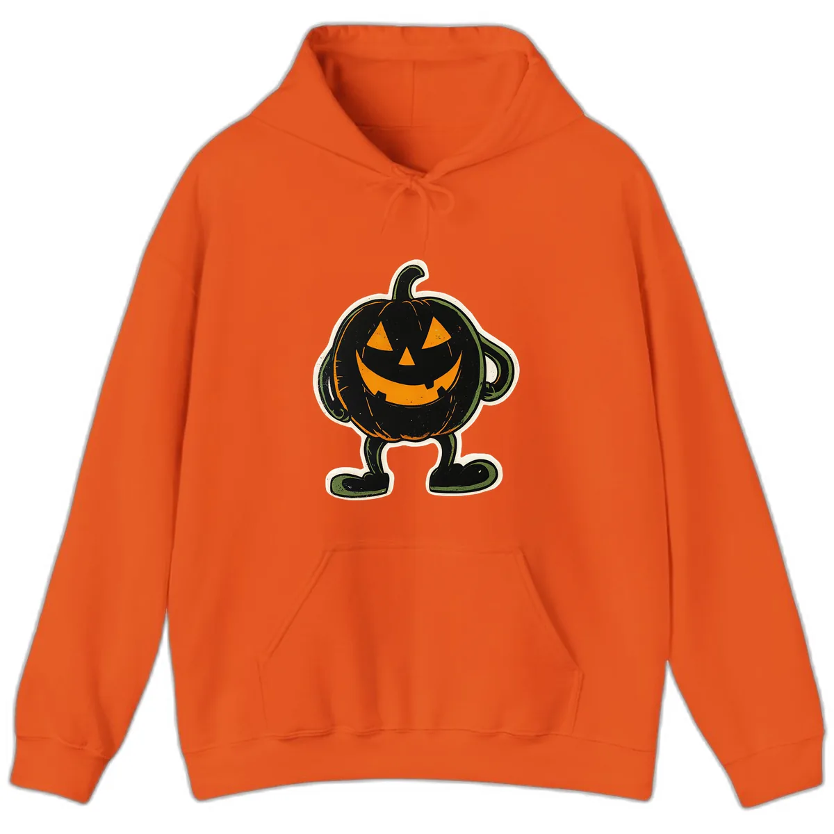 Spooky Grinning Jack-o'-Lantern Character Hoodie in Orange