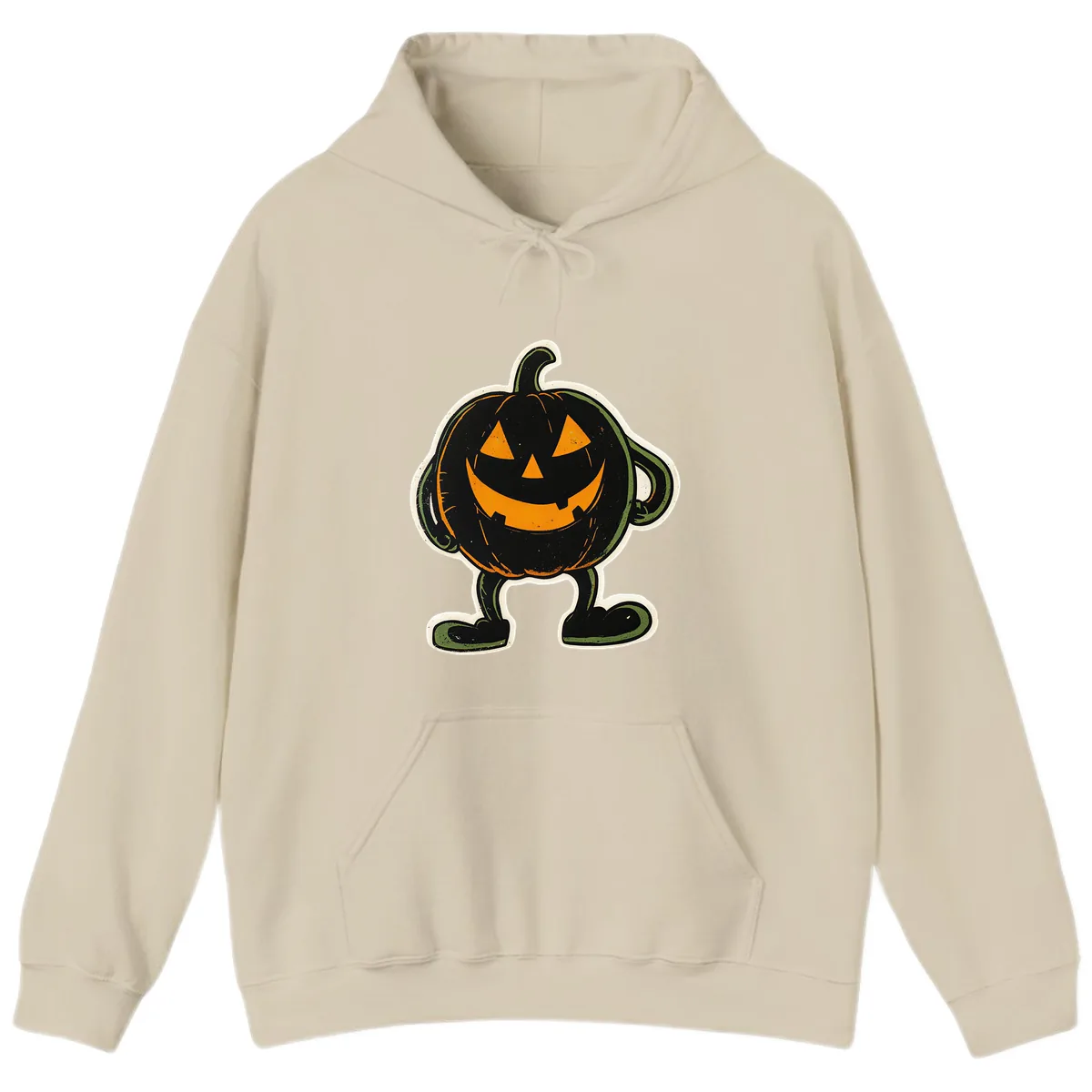 Spooky Grinning Jack-o'-Lantern Character Hoodie in Sand