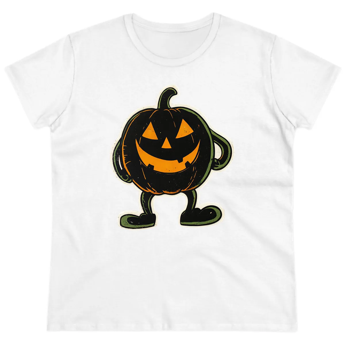 Spooky Grinning Jack-o'-Lantern Character Ladies Tee in White