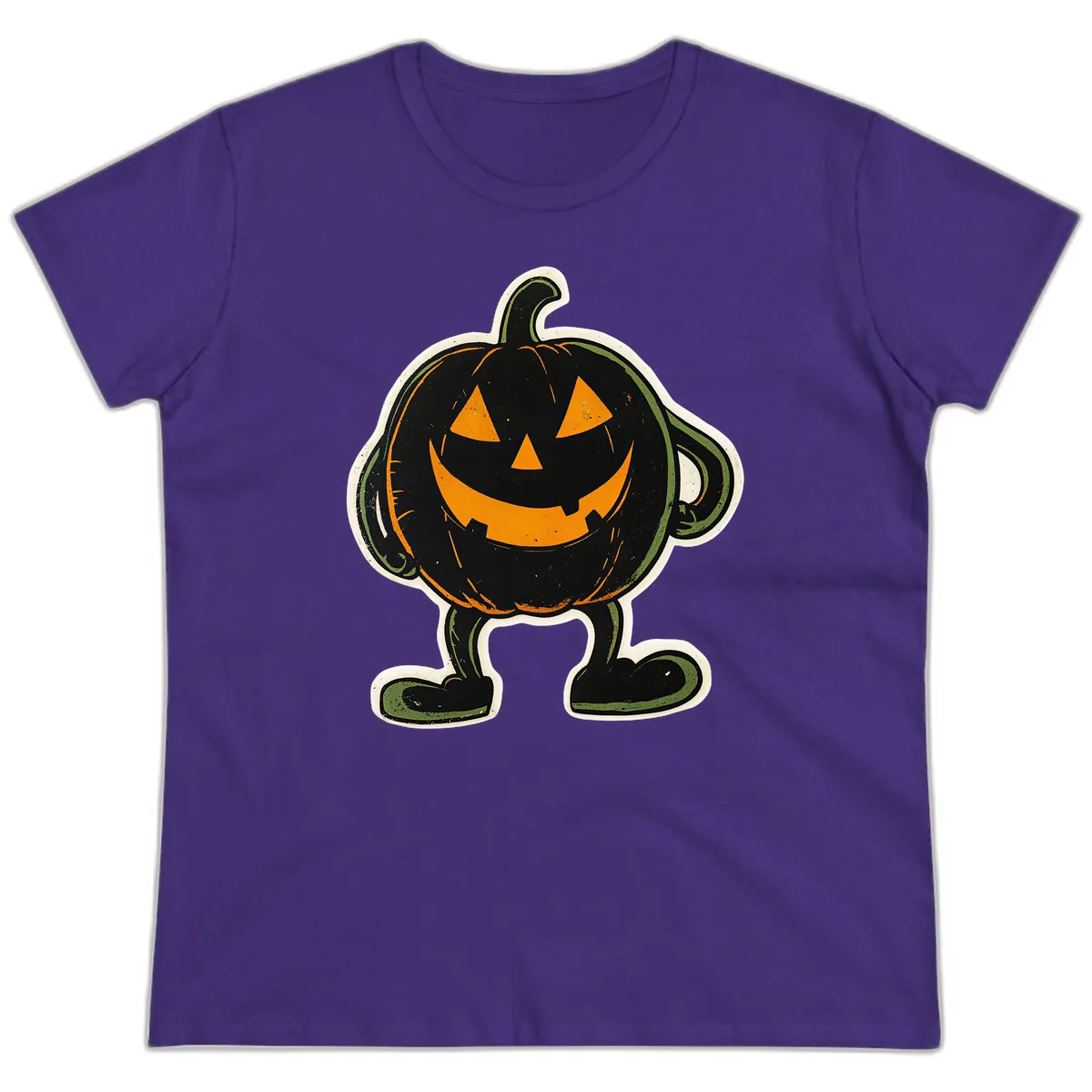 Spooky Grinning Jack-o'-Lantern Character Ladies Tee in Purple
