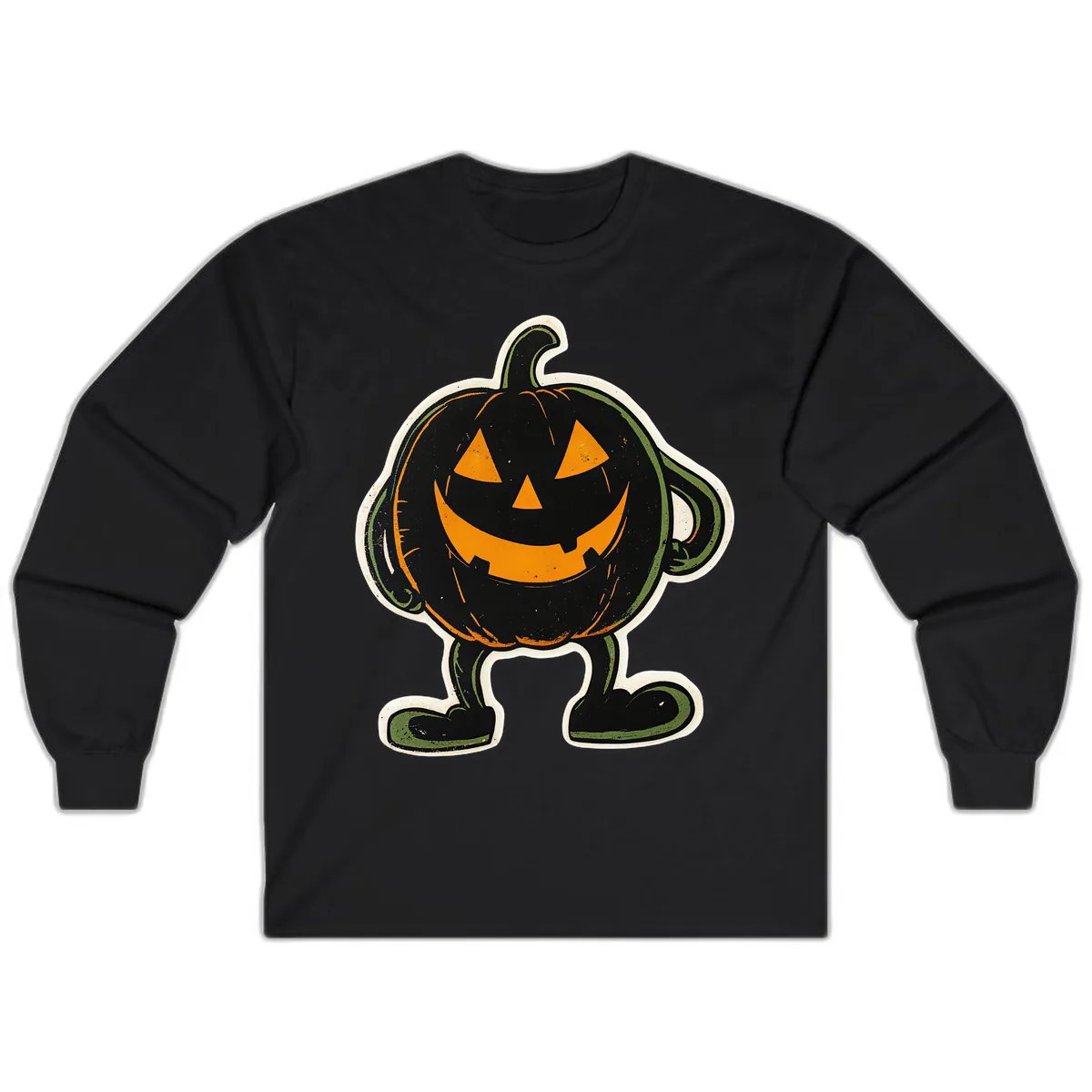 Spooky Grinning Jack-o'-Lantern Character Long Sleeve in Black