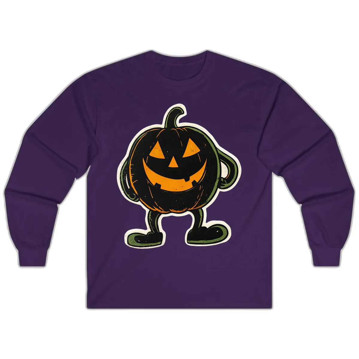 Spooky Grinning Jack-o'-Lantern Character Long Sleeve in Purple