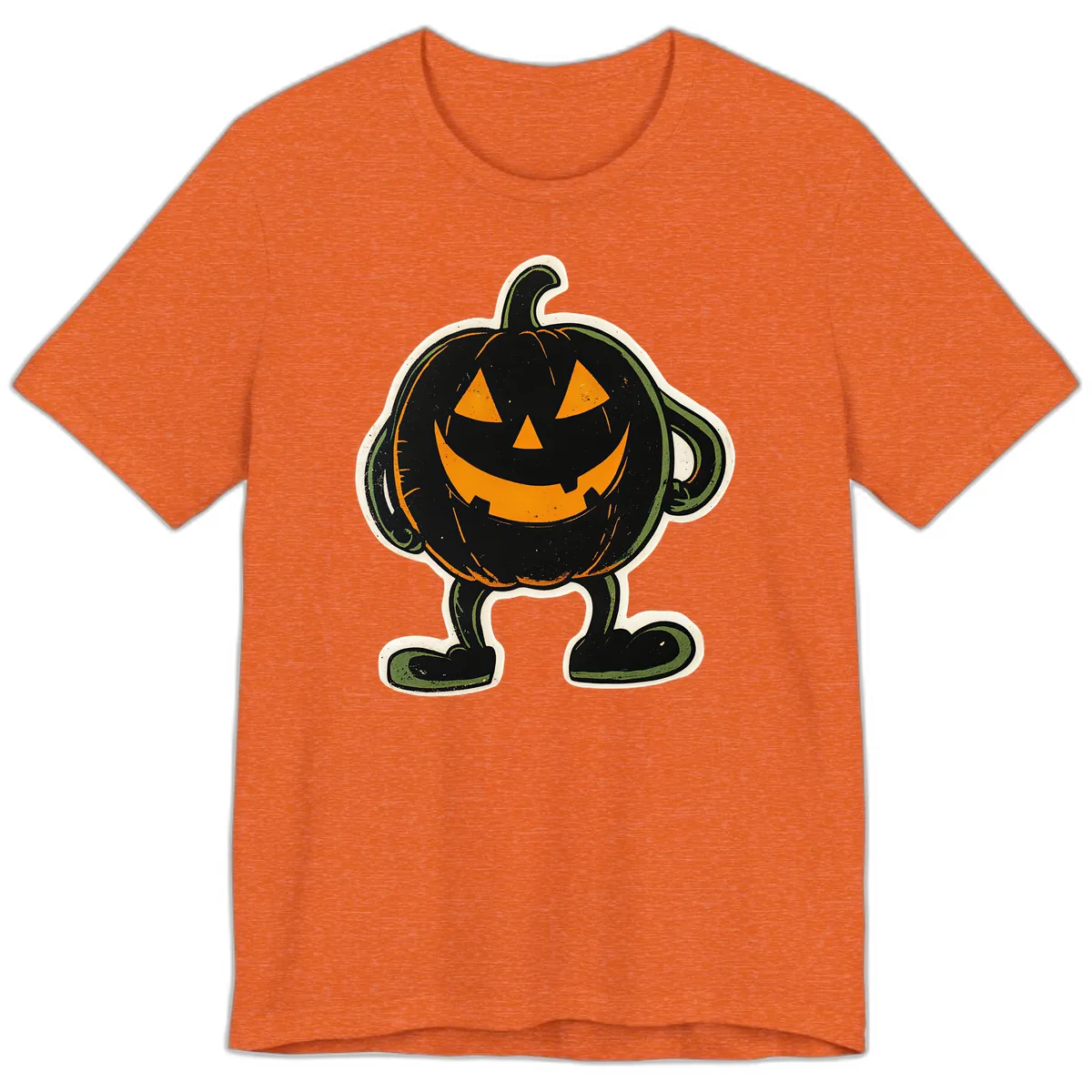 Spooky Grinning Jack-o'-Lantern Character Premium T-Shirt in Heather Orange