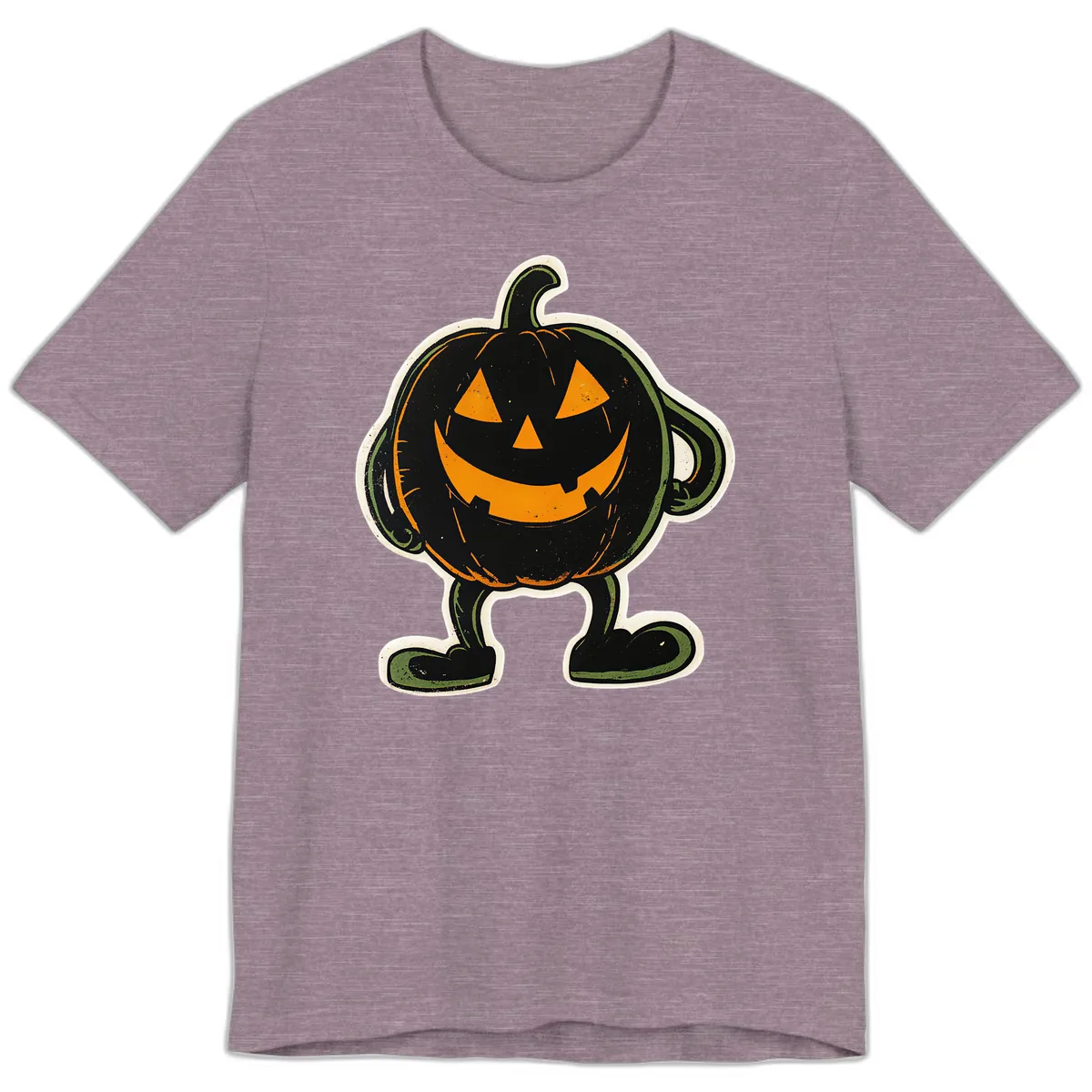 Spooky Grinning Jack-o'-Lantern Character Premium T-Shirt in Heather Purple