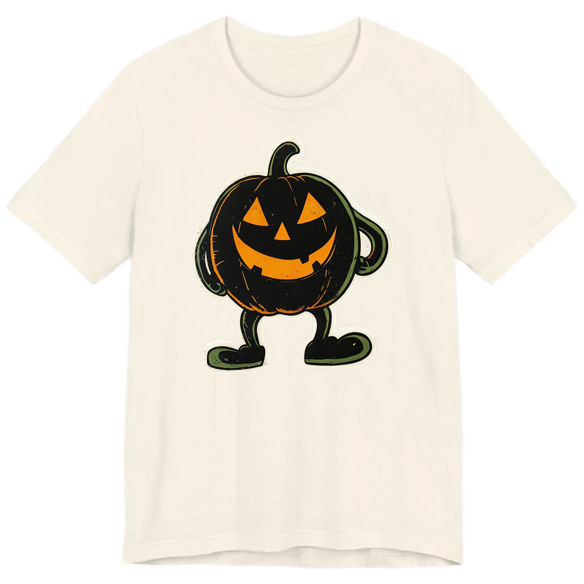 Spooky Grinning Jack-o'-Lantern Character Premium T-Shirt in Natural