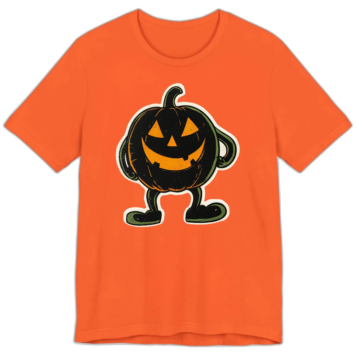 Spooky Grinning Jack-o'-Lantern Character Premium T-Shirt in Orange