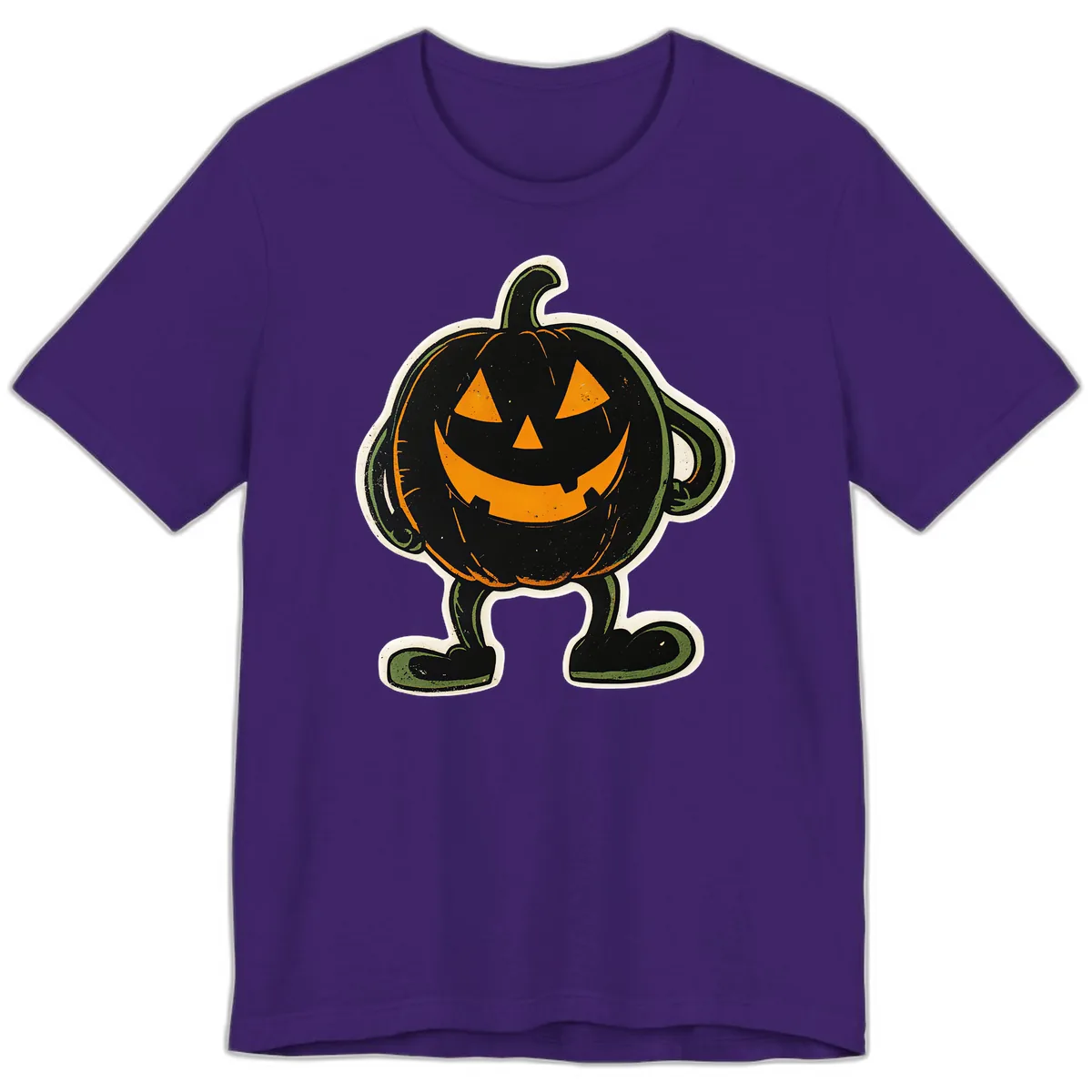 Spooky Grinning Jack-o'-Lantern Character Premium T-Shirt in Team Purple
