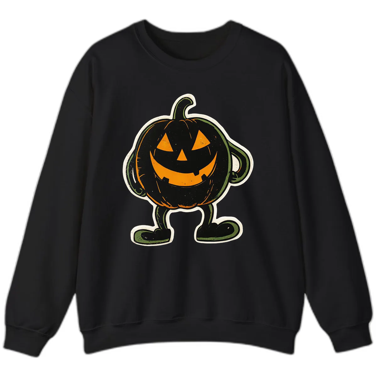 Spooky Grinning Jack-o'-Lantern Character Sweatshirt in Black
