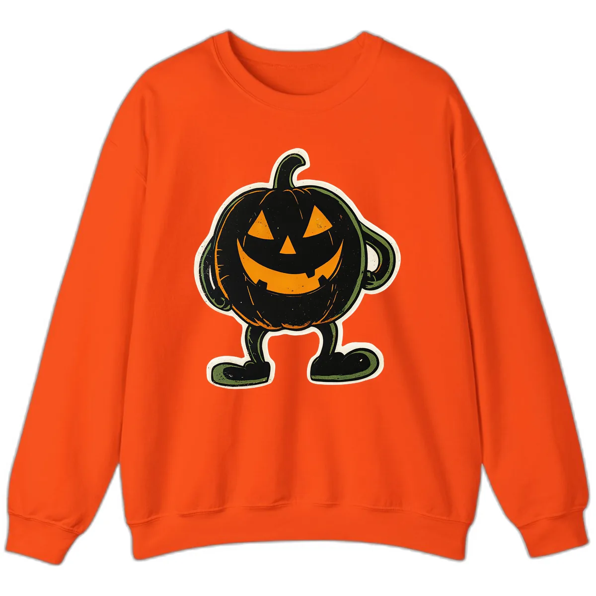 Spooky Grinning Jack-o'-Lantern Character Sweatshirt in Orange
