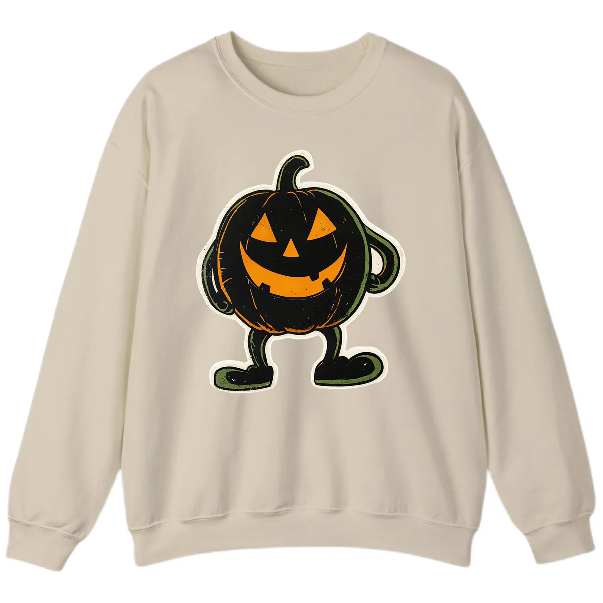 Spooky Grinning Jack-o'-Lantern Character Sweatshirt in Sand