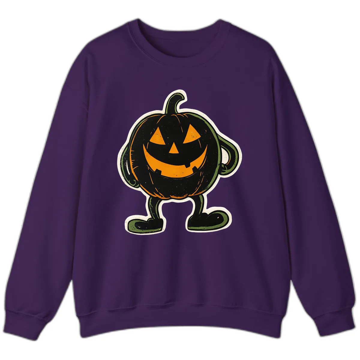 Spooky Grinning Jack-o'-Lantern Character Sweatshirt in Purple