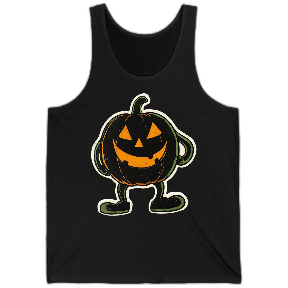 Spooky Grinning Jack-o'-Lantern Character Tank in Black