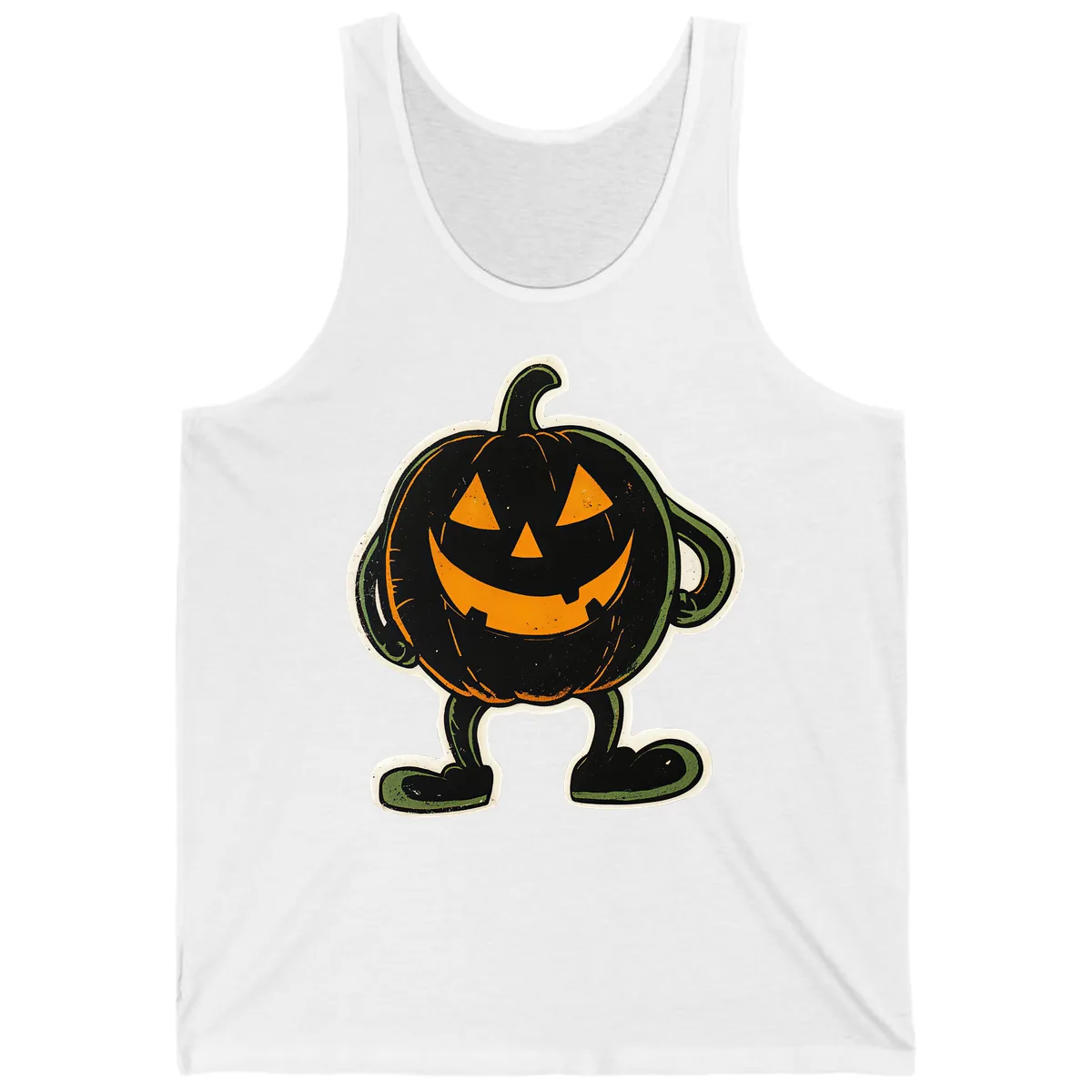 Spooky Grinning Jack-o'-Lantern Character Tank in White