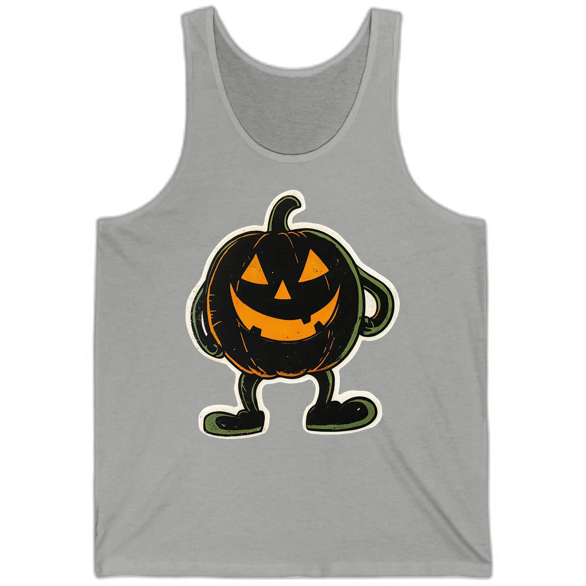 Spooky Grinning Jack-o'-Lantern Character Tank in Athletic Heather