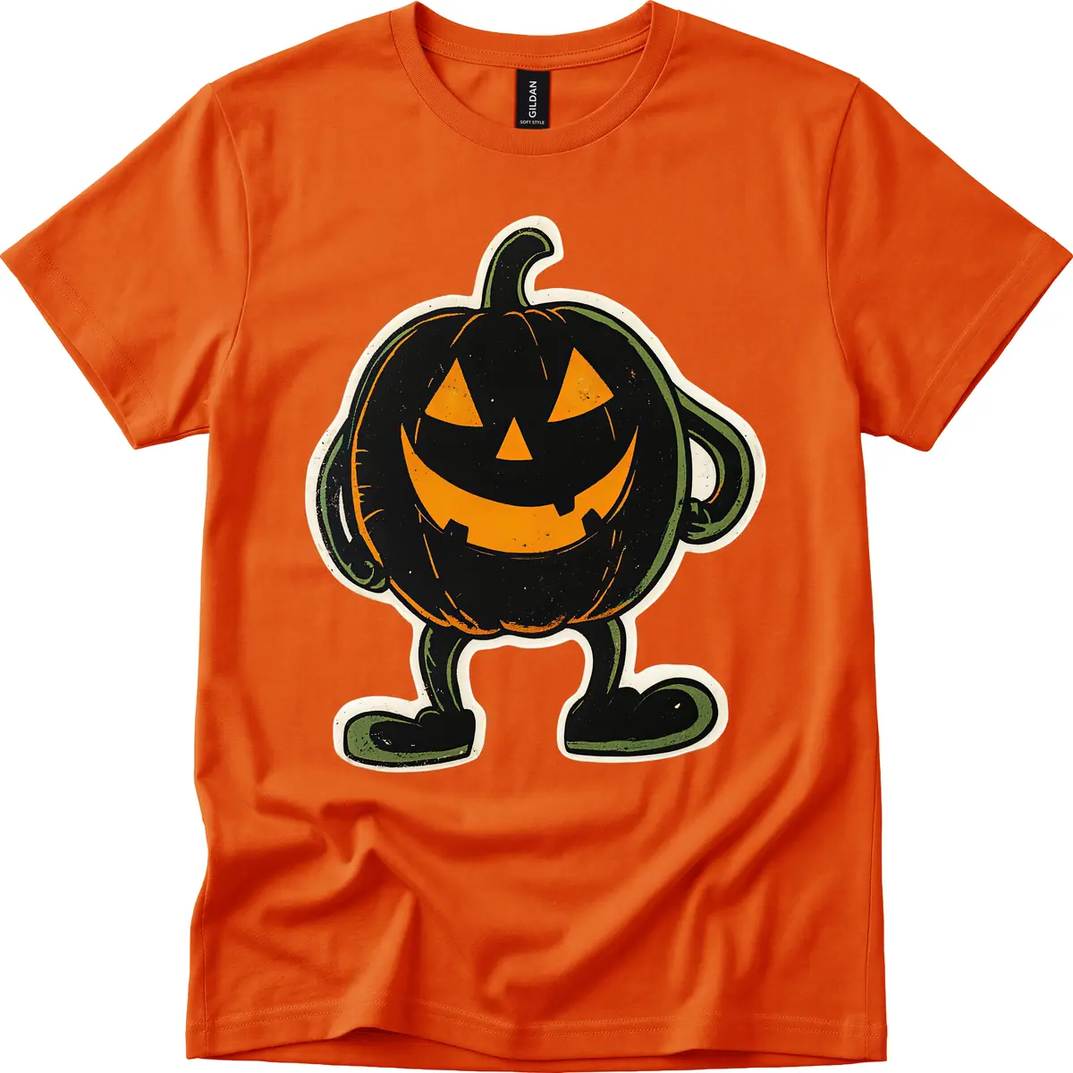 Spooky Grinning Jack-o'-Lantern Character T-Shirt in Orange
