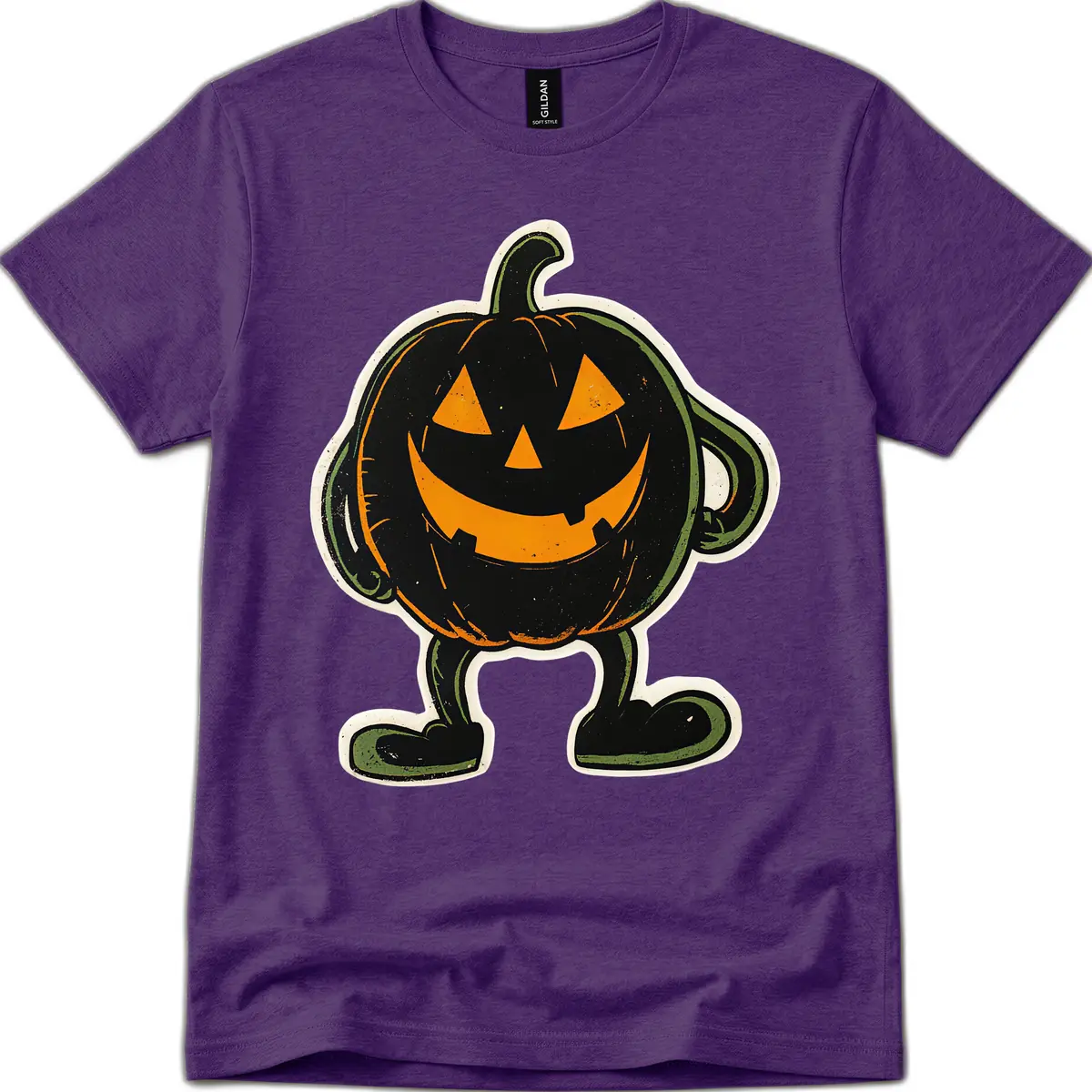 Spooky Grinning Jack-o'-Lantern Character T-Shirt in Purple