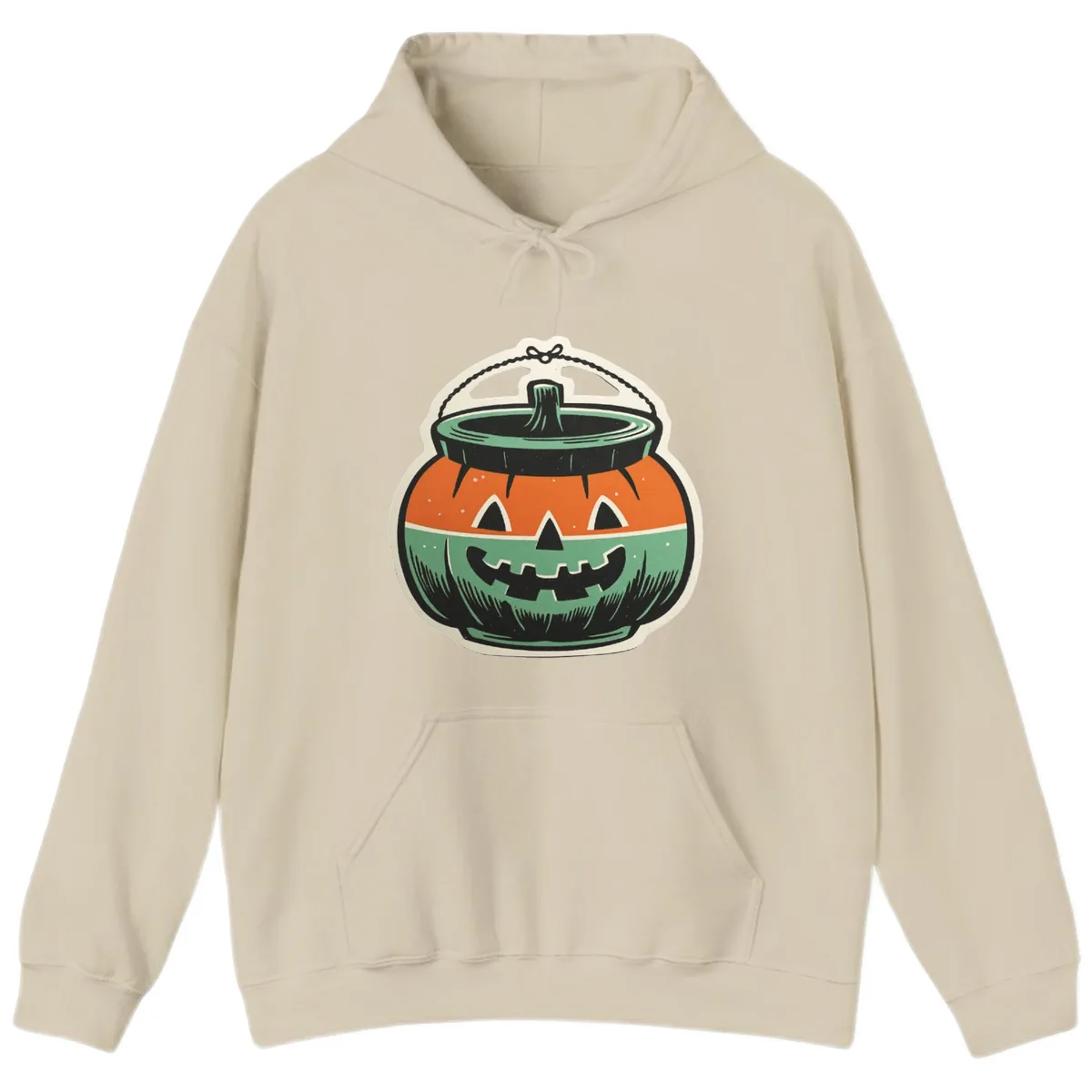 Vintage Jack O Lantern Candy Bucket Hoodie in Sand