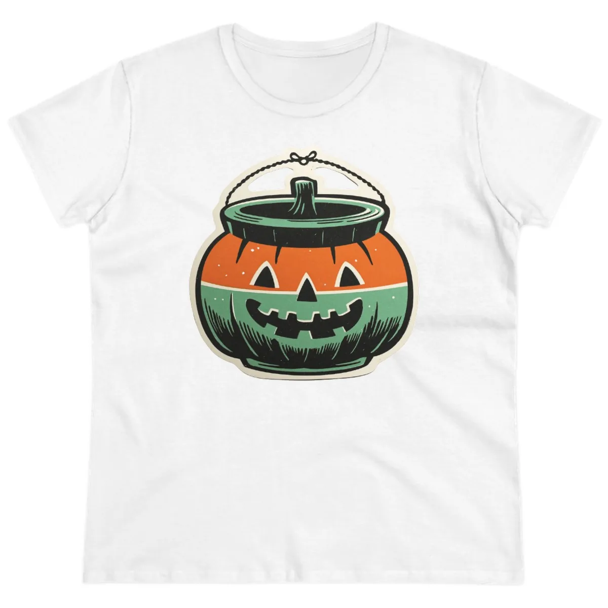 Vintage Jack O Lantern Candy Bucket Ladies Tee in White