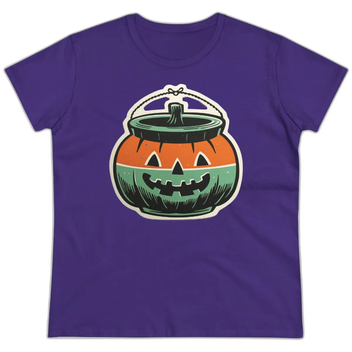 Vintage Jack O Lantern Candy Bucket Ladies Tee in Purple