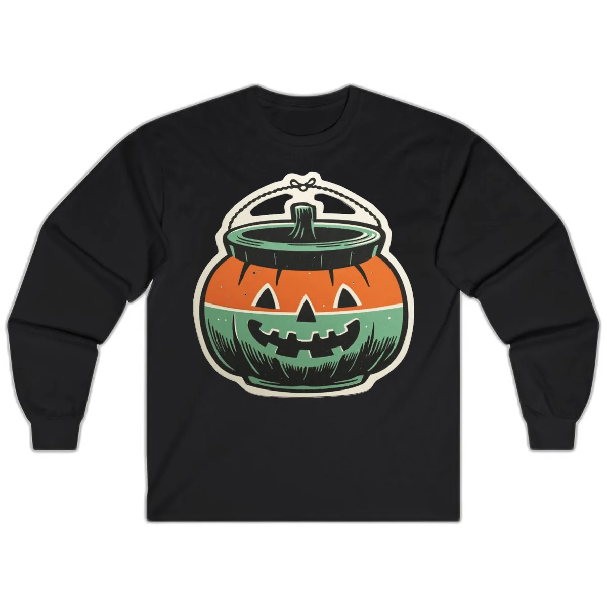 Vintage Jack O Lantern Candy Bucket Long Sleeve in Black