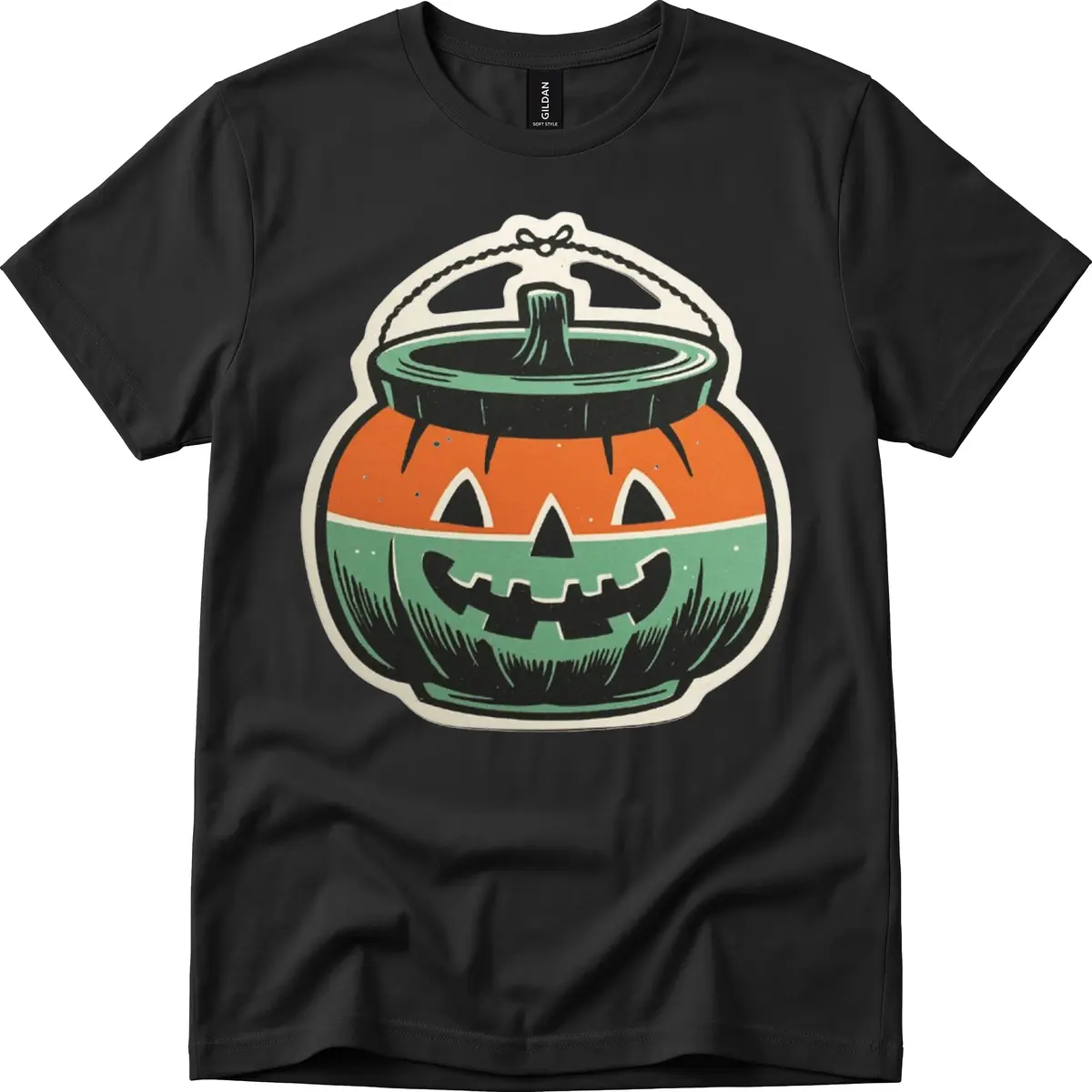 Vintage Jack O Lantern Candy Bucket T-Shirt in Black