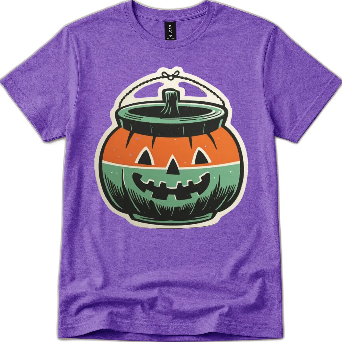 Vintage Jack O Lantern Candy Bucket T-Shirt in Heather Purple