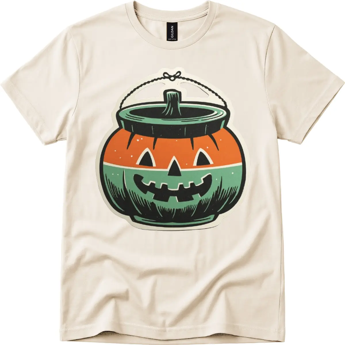 Vintage Jack O Lantern Candy Bucket T-Shirt in Natural