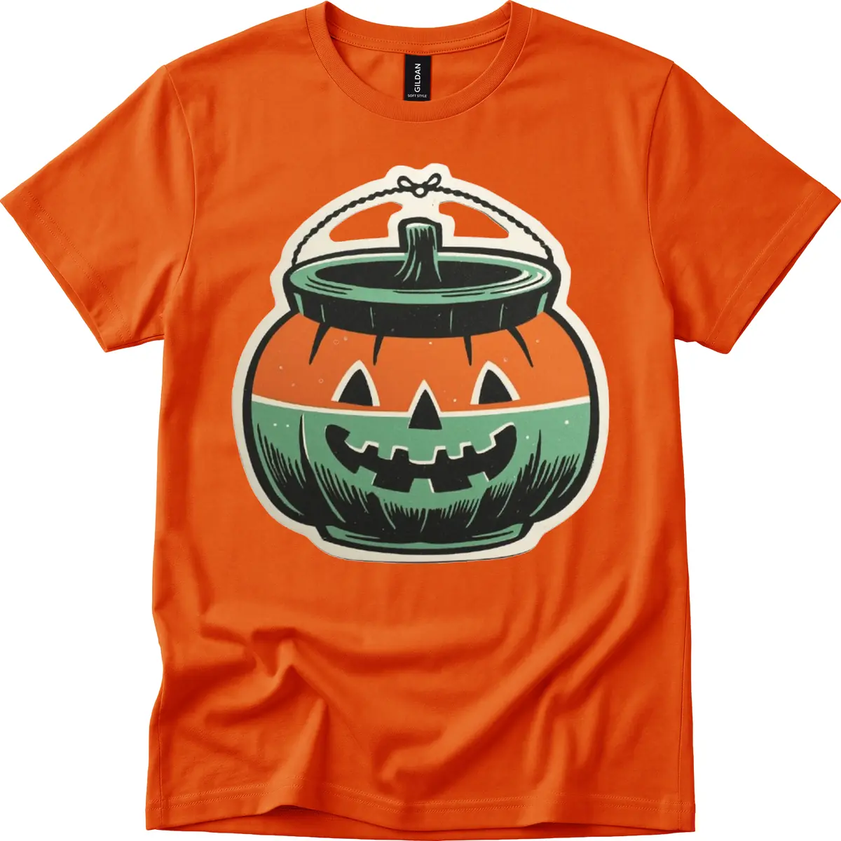 Vintage Jack O Lantern Candy Bucket T-Shirt in Orange