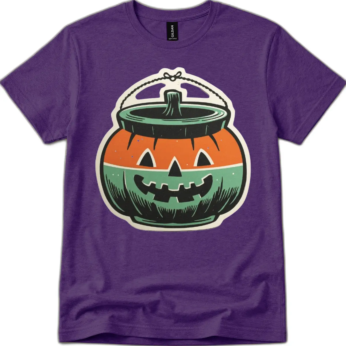 Vintage Jack O Lantern Candy Bucket T-Shirt in Purple