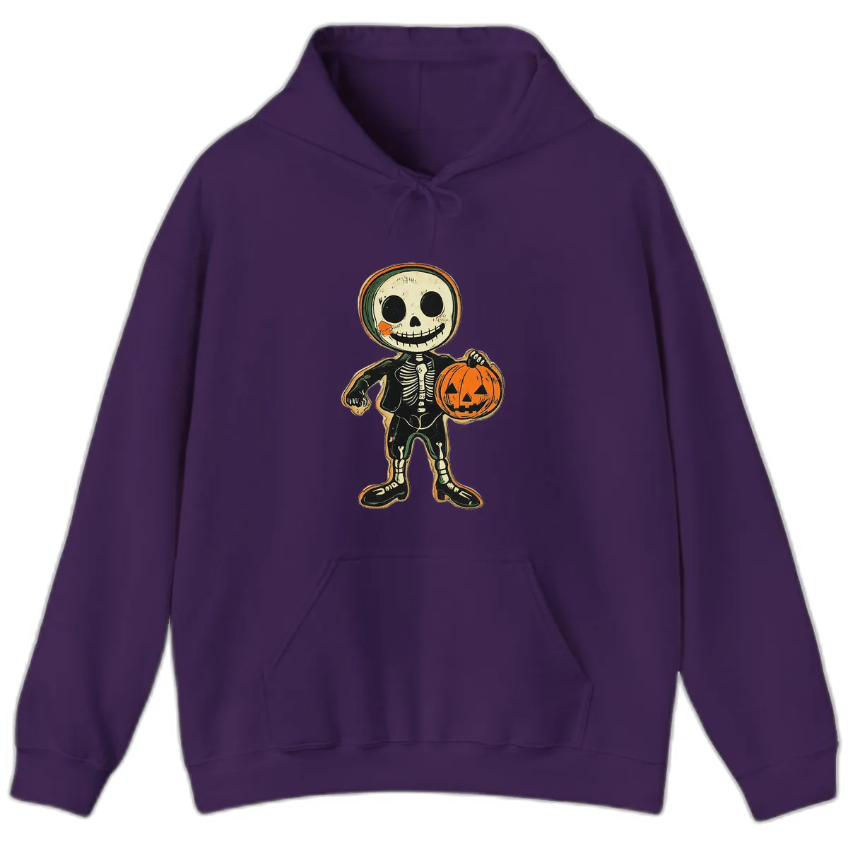 Skeleton Holding Pumpkin Hoodie in Purple