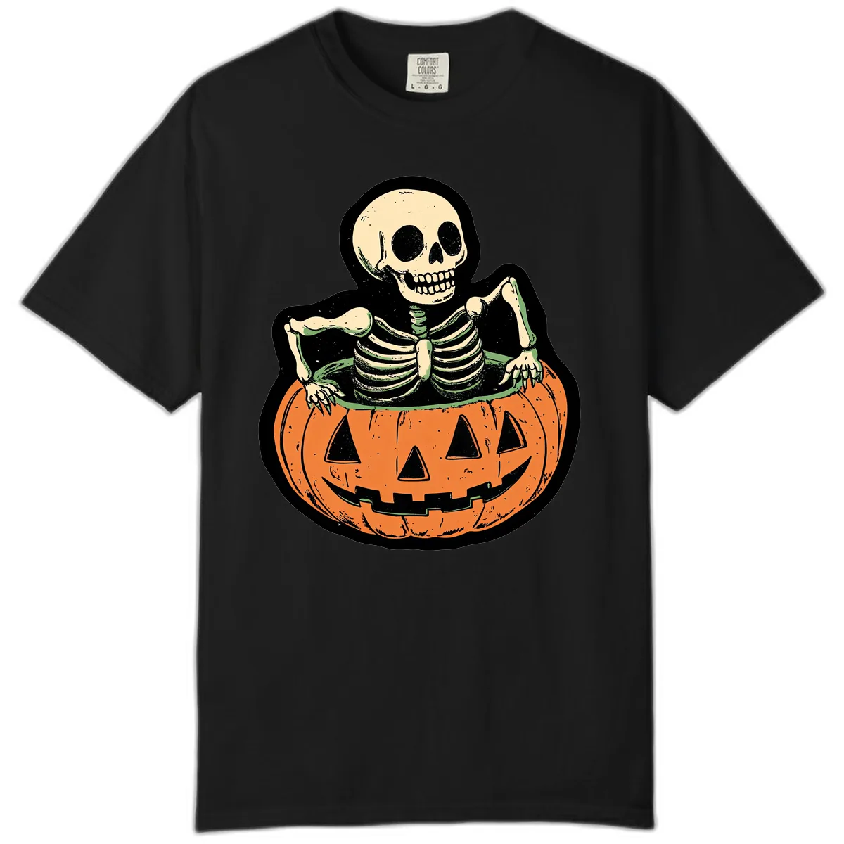 Skeleton In Pumpkin Patch Comfort Color in Black
