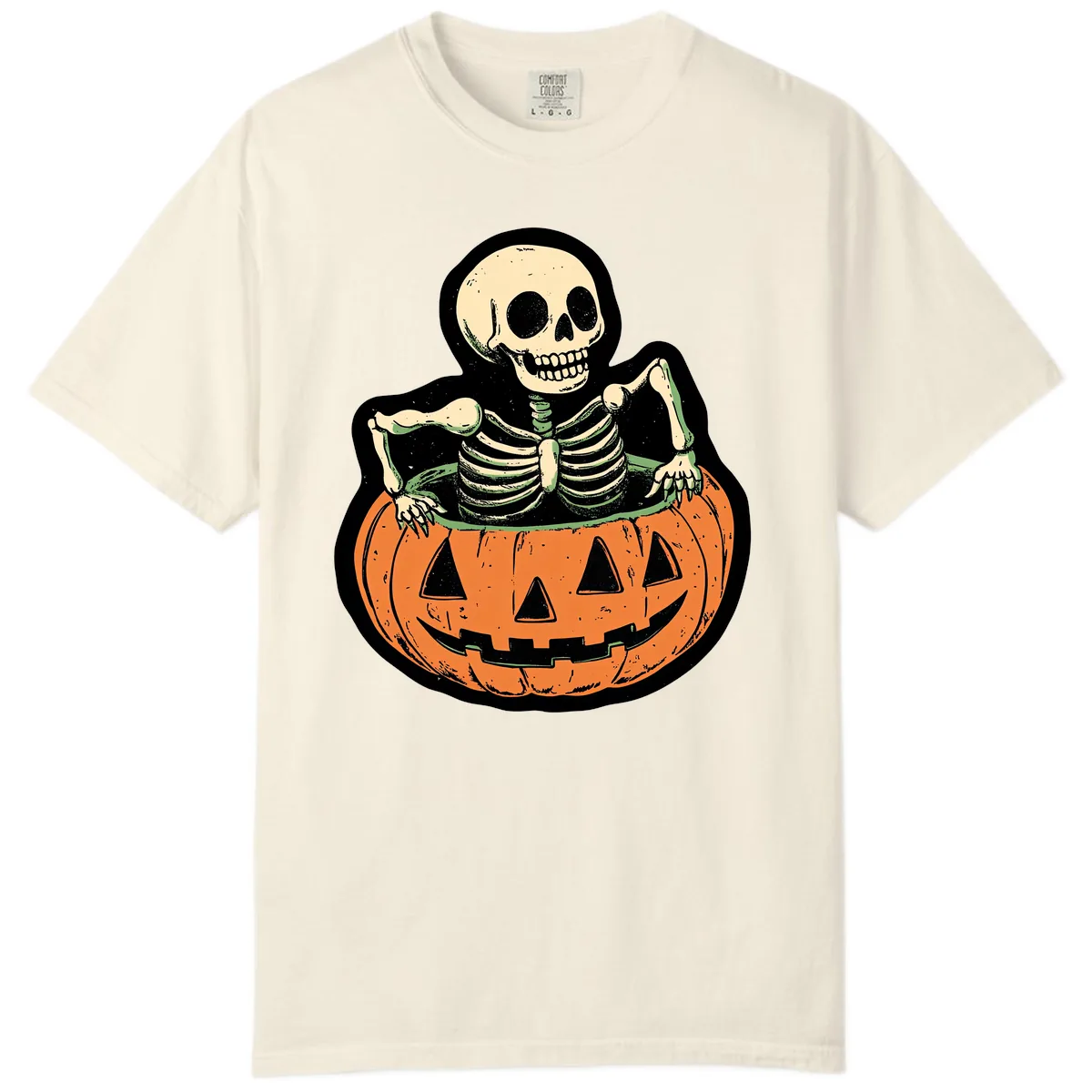 Skeleton In Pumpkin Patch Comfort Color in Ivory