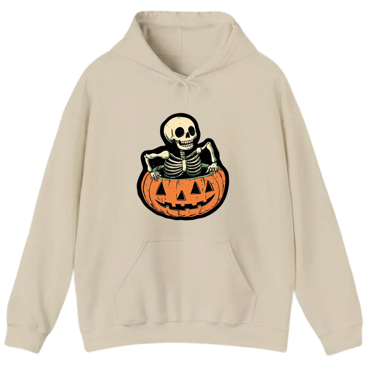 Skeleton In Pumpkin Patch Hoodie in Sand