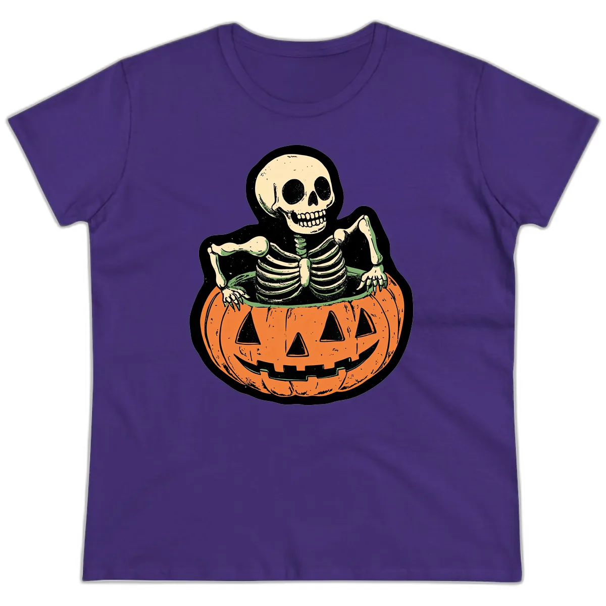 Skeleton In Pumpkin Patch Ladies Tee in Purple