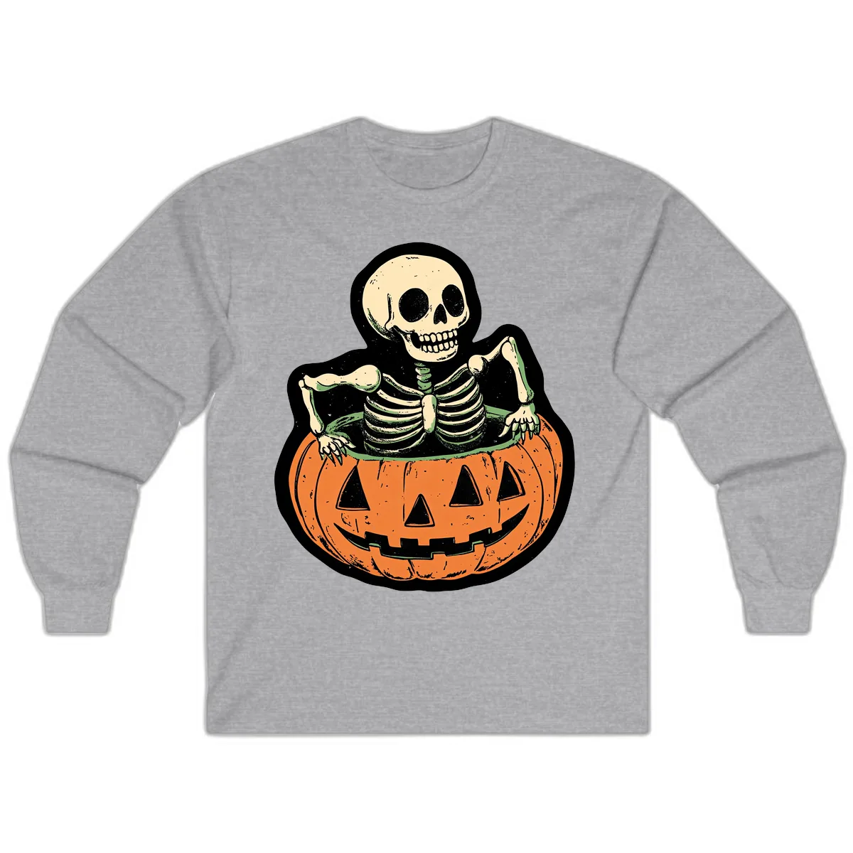 Skeleton In Pumpkin Patch Long Sleeve in Sport Grey
