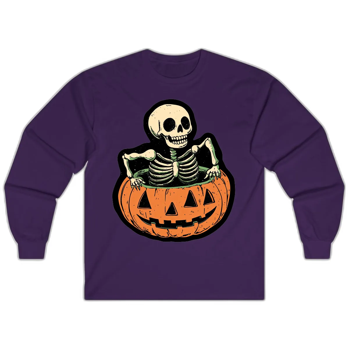 Skeleton In Pumpkin Patch Long Sleeve in Purple