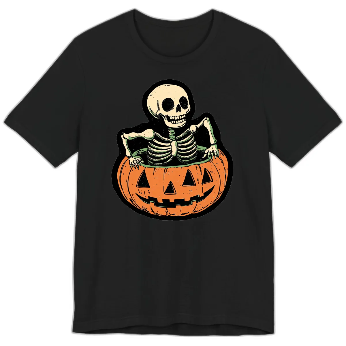 Skeleton In Pumpkin Patch Premium T-Shirt in Black