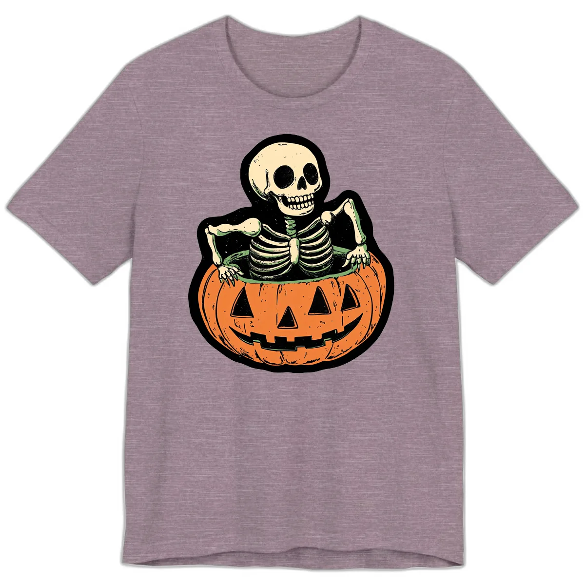 Skeleton In Pumpkin Patch Premium T-Shirt in Heather Purple