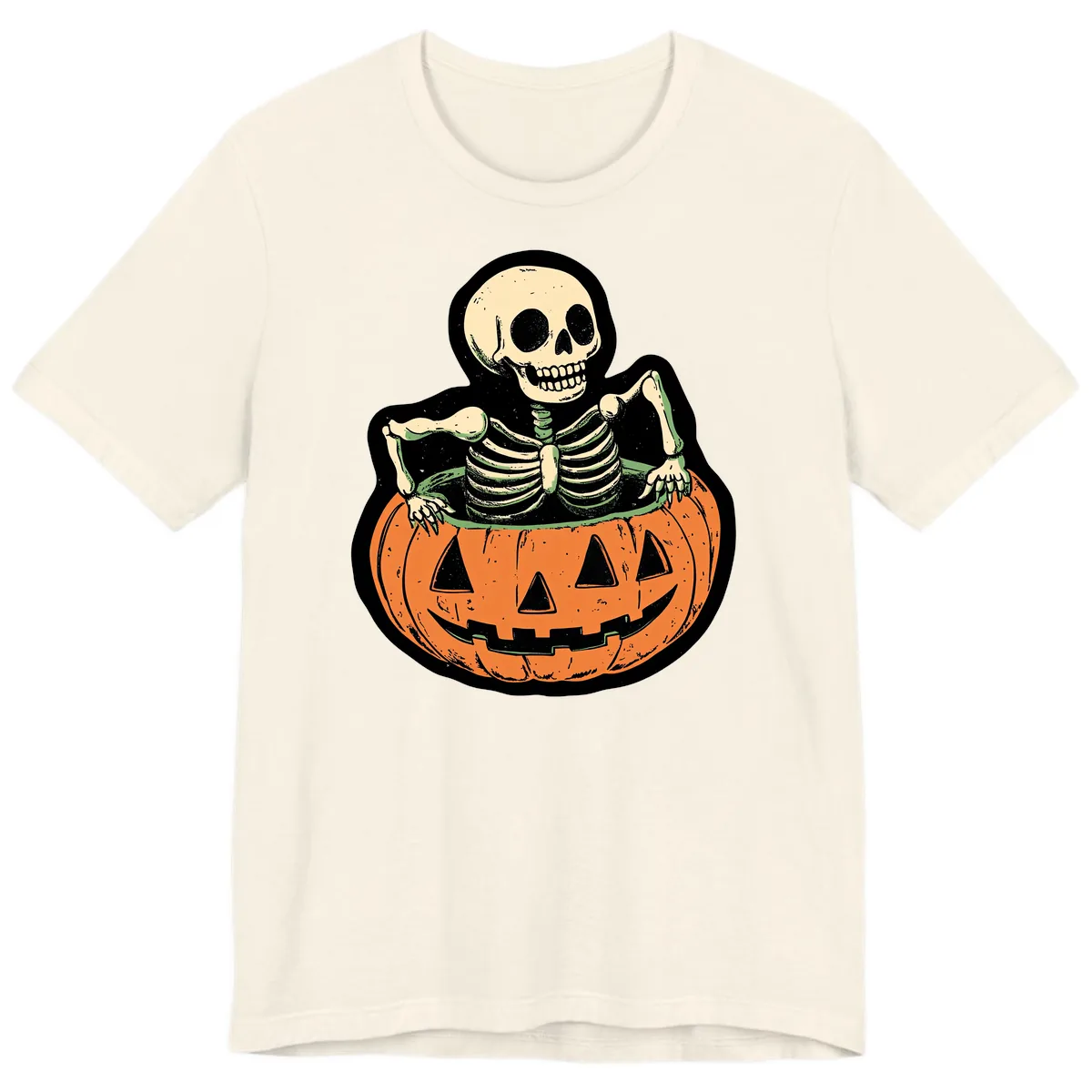Skeleton In Pumpkin Patch Premium T-Shirt in Natural