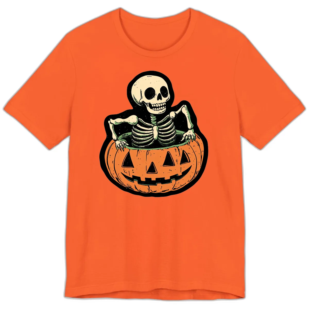 Skeleton In Pumpkin Patch Premium T-Shirt in Orange