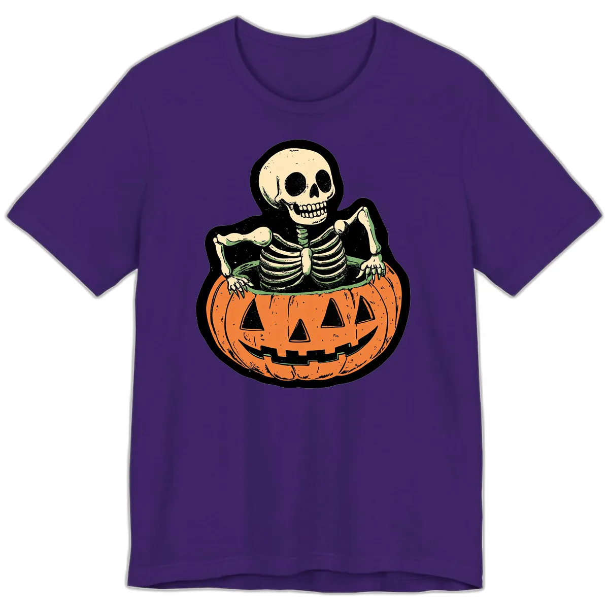 Skeleton In Pumpkin Patch Premium T-Shirt in Team Purple