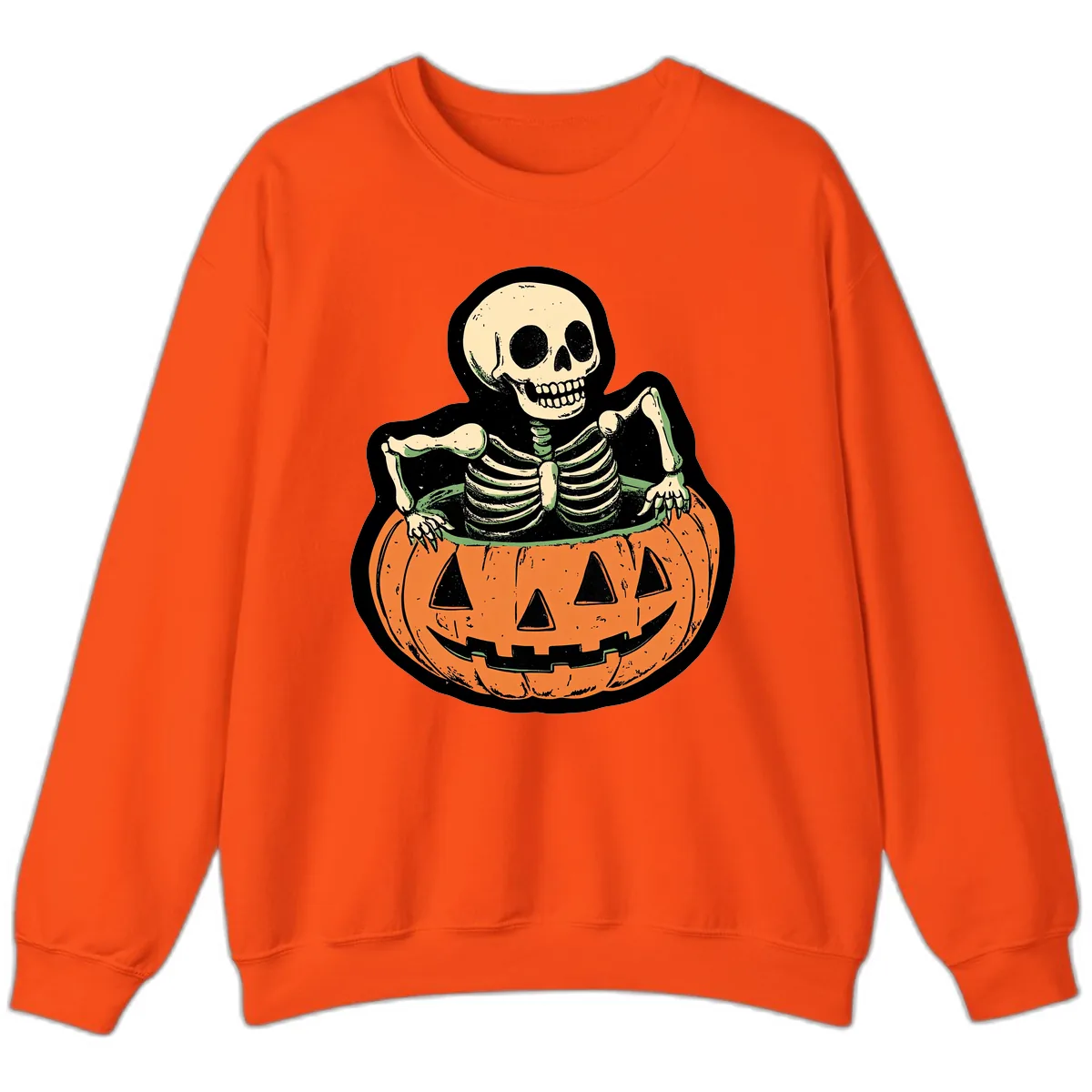 Skeleton In Pumpkin Patch Sweatshirt in Orange
