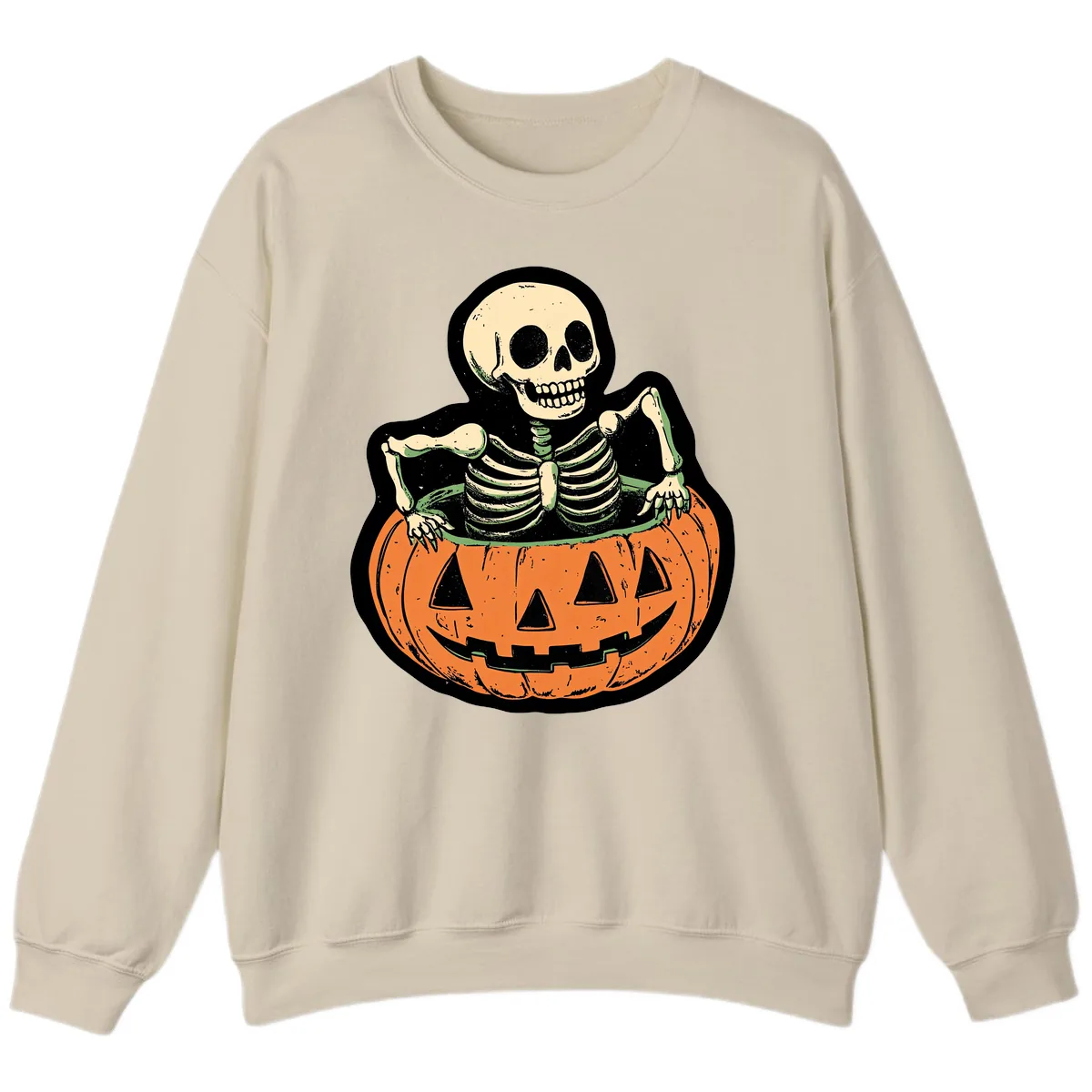 Skeleton In Pumpkin Patch Sweatshirt in Sand