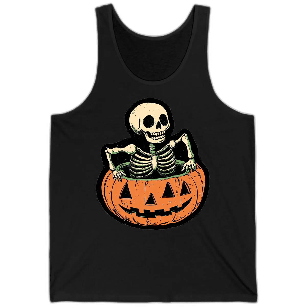 Skeleton In Pumpkin Patch Tank in Black