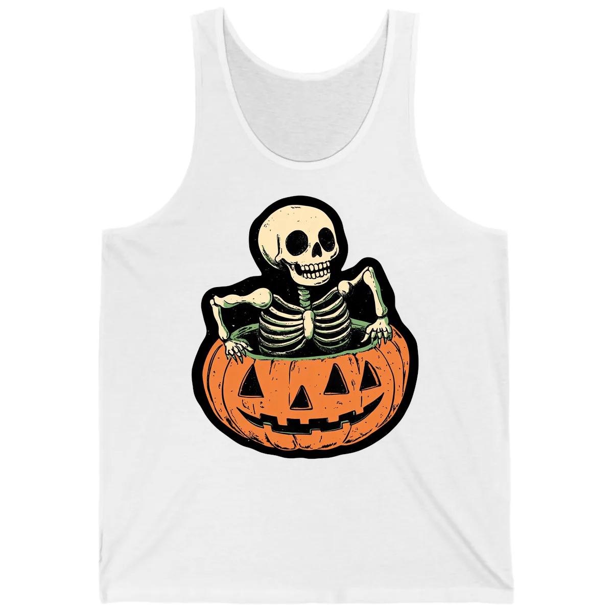 Skeleton In Pumpkin Patch Tank in White