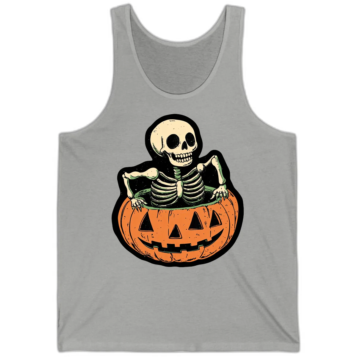 Skeleton In Pumpkin Patch Tank in Athletic Heather
