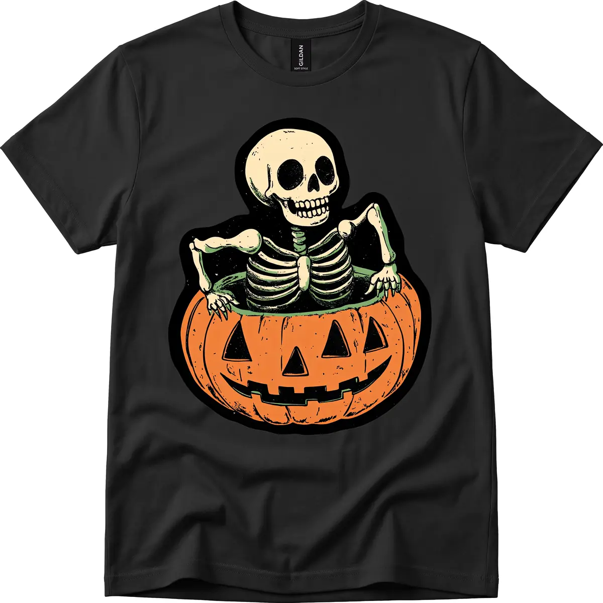 Skeleton In Pumpkin Patch T-Shirt in Black