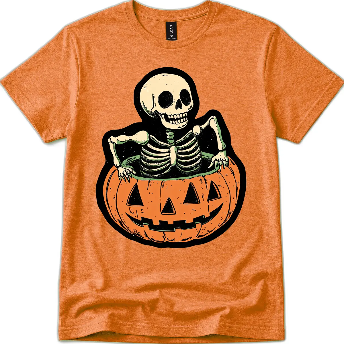 Skeleton In Pumpkin Patch T-Shirt in Heather Orange
